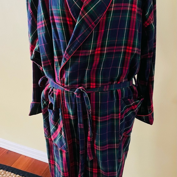 Garnet Hill red plaid full length cotton flannel unisex robe size XL - Picture 2 of 6